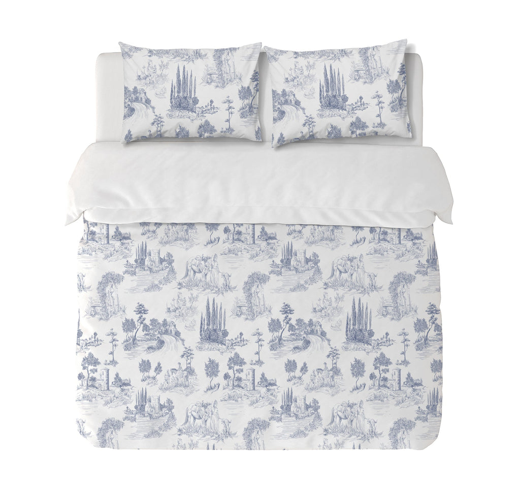 Textiles, Tela, Cojín, Funda Plumón, Piecera, Ropa Cama, Textil, cubre plumón, Genero, Cojines, Manta, Chal, Cubre Cama, Diseño Toile de Jouy Blue