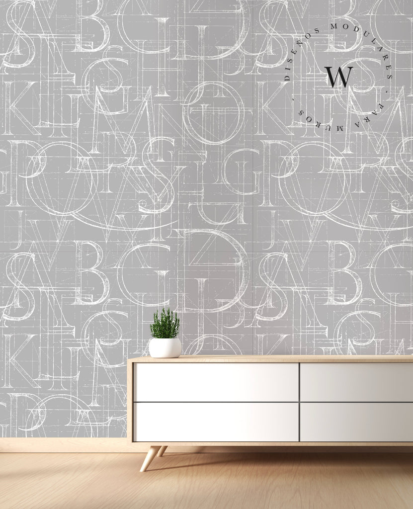 Papel Mural y Vinilico Autoadhesivo para muros de la marca The Wall, diseño de tendencia Alfabet