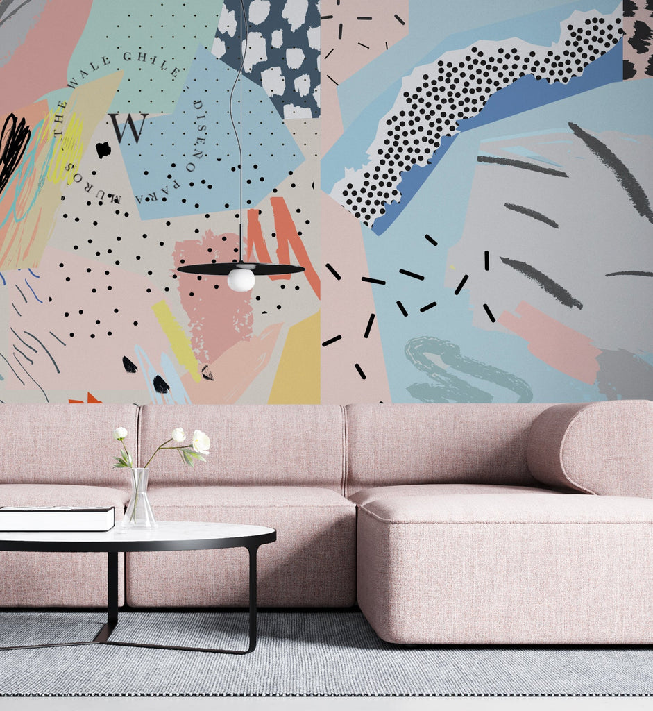 Papel Mural y Vinilico Autoadhesivo para muros de la marca The Wall, diseño de tendencia Art Memphis