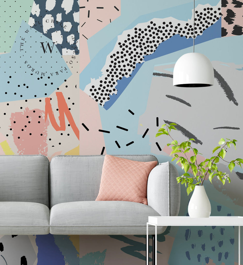 Papel Mural y Vinilico Autoadhesivo para muros de la marca The Wall, diseño de tendencia Art Memphis