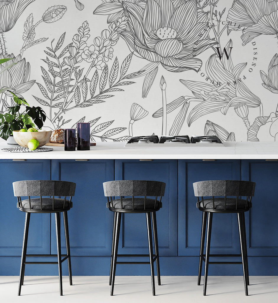 Papel Mural, Papel Pintado, Wallpaper, Mural, Empavonados, Vinilico Autoadhesivo para muros de la marca The Wall, diseño de tendencia Big Garden