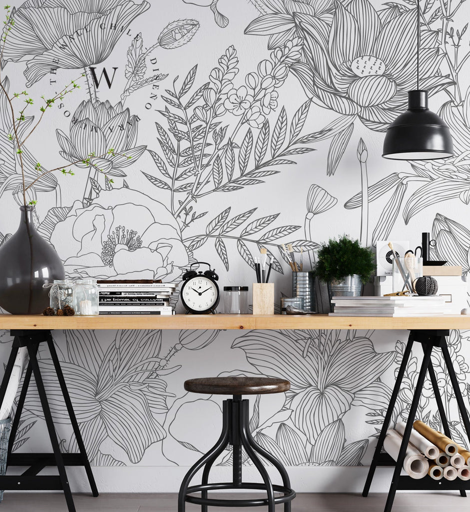 Papel Mural, Papel Pintado, Wallpaper, Mural, Empavonados, Vinilico Autoadhesivo para muros de la marca The Wall, diseño de tendencia Big Garden