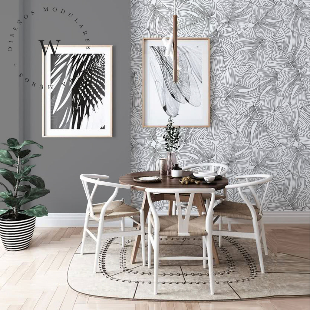 Papel Mural y Vinilico Autoadhesivo para muros de la marca The Wall, diseño de tendencia Black Moustera