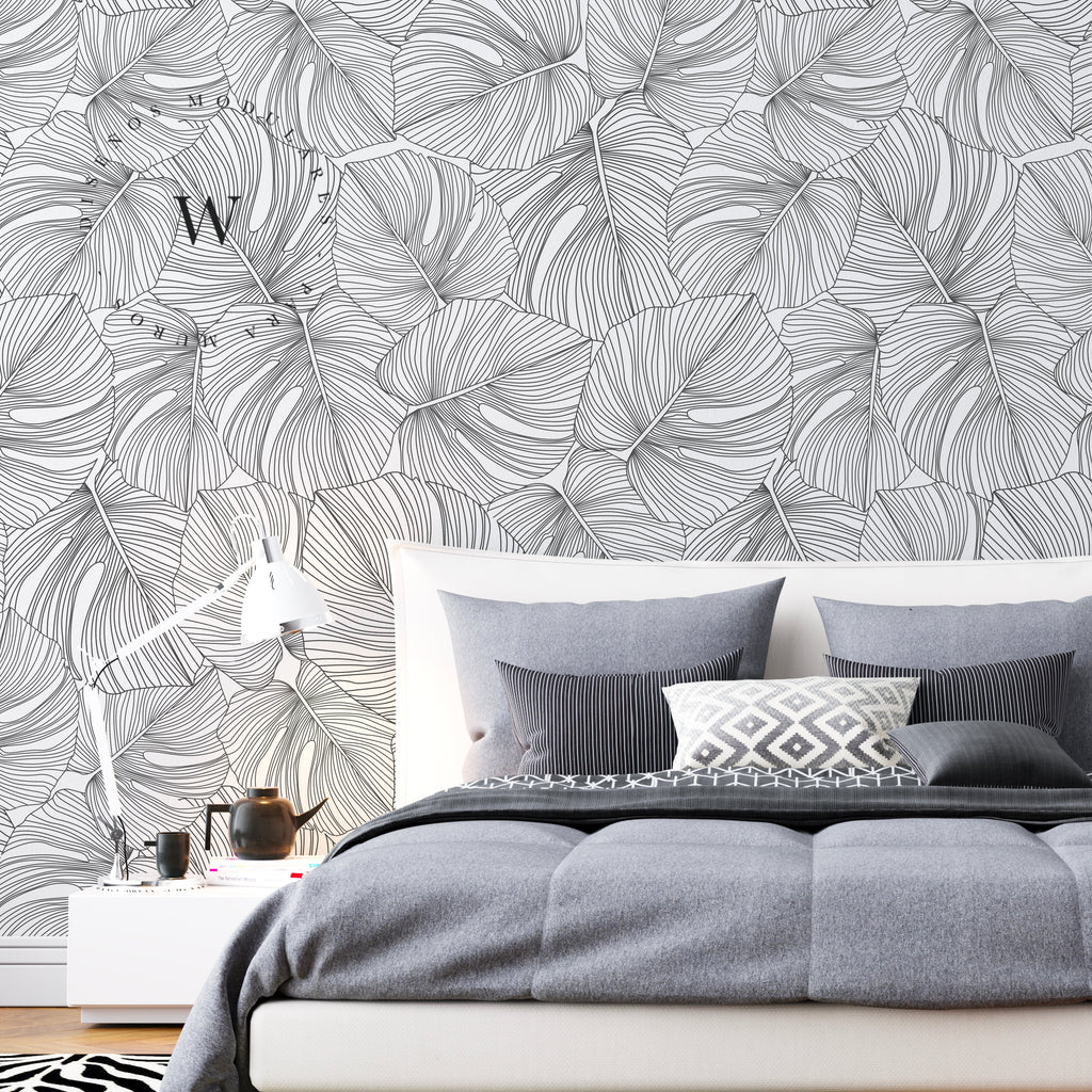 Papel Mural y Vinilico Autoadhesivo para muros de la marca The Wall, diseño de tendencia Black Moustera