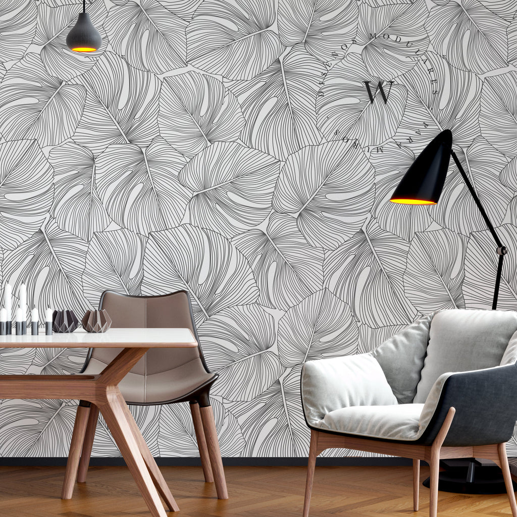 Papel Mural y Vinilico Autoadhesivo para muros de la marca The Wall, diseño de tendencia Black Moustera