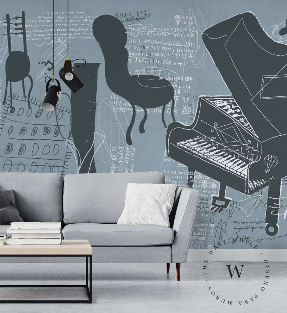 Papel Mural, Papel Pintado, Wallpaper, Mural, Empavonados, Vinilico Autoadhesivo para muros de la marca The Wall, diseño de tendencia Green Graffity The Wall, diseño de tendencia Music