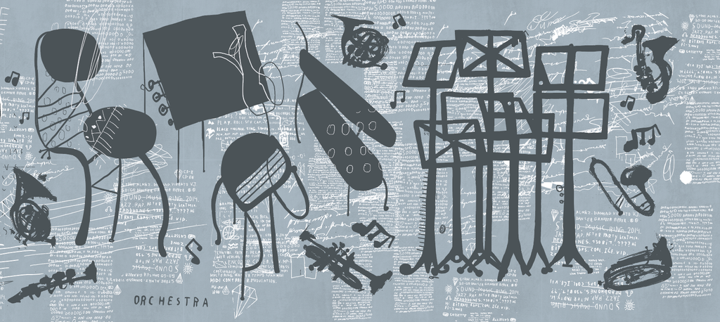 Papel Mural, Papel Pintado, Wallpaper, Mural, Empavonados, Vinilico Autoadhesivo para muros de la marca The Wall, diseño de tendencia Green Graffity The Wall, diseño de tendencia Music