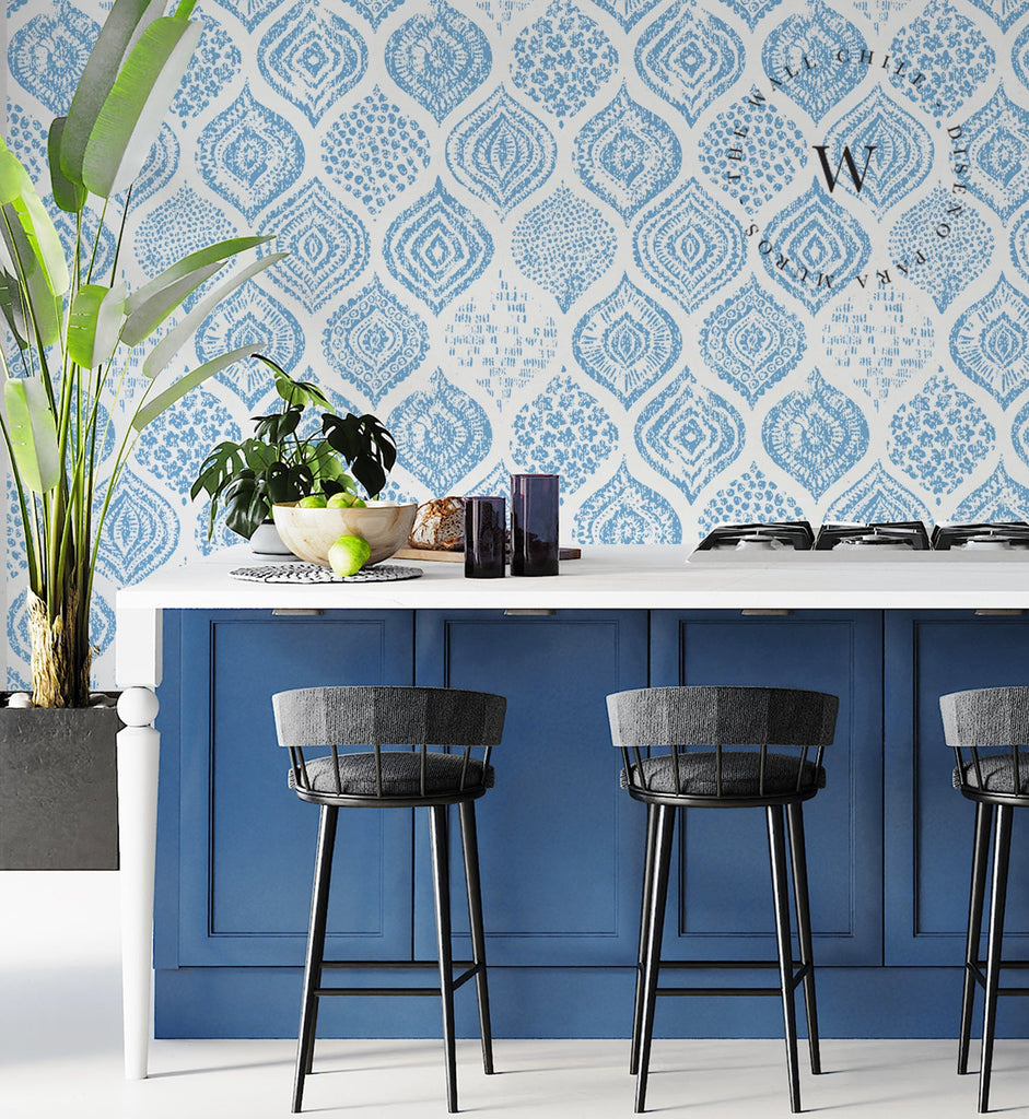 Papel Mural y Vinilico Autoadhesivo para muros de la marca The Wall, diseño de tendencia Blue Jazmine