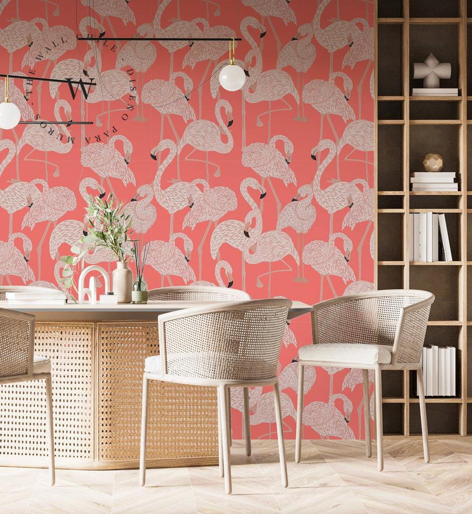 Papel Mural, Papel Pintado, Empavonados, Vinilico Autoadhesivo para muros de la marca The Wall, diseño de tendencia Coral Flamingo