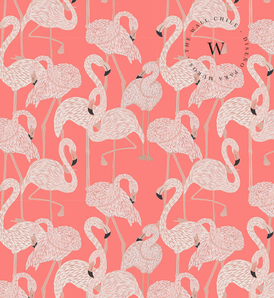Papel Mural, Papel Pintado, Empavonados, Vinilico Autoadhesivo para muros de la marca The Wall, diseño de tendencia Coral Flamingo