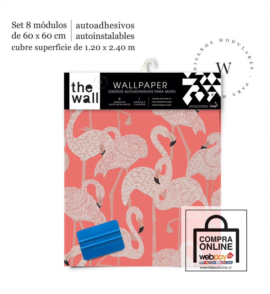 Papel Mural, Papel Pintado, Empavonados, Vinilico Autoadhesivo para muros de la marca The Wall, diseño de tendencia Coral Flamingo