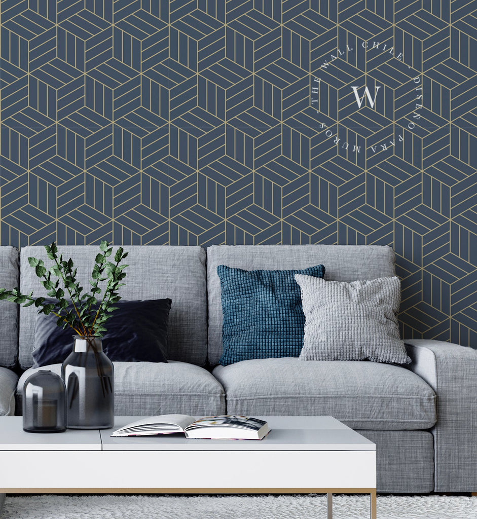 Papel Mural, Papel Pintado, Wallpaper, Mural, Empavonados, Vinilico Autoadhesivo para muros de la marca The Wall, diseño de tendencia Gold Cube