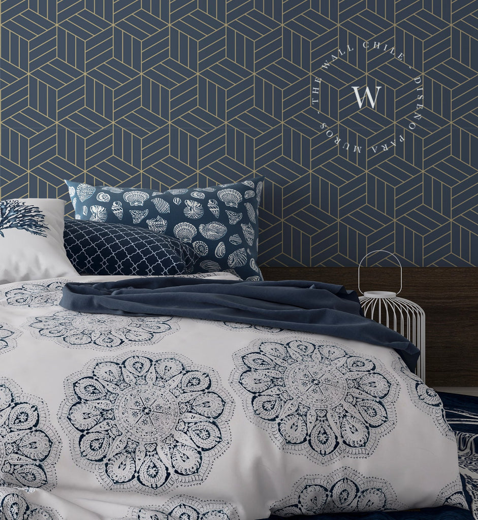 Papel Mural, Papel Pintado, Wallpaper, Mural, Empavonados, Vinilico Autoadhesivo para muros de la marca The Wall, diseño de tendencia Gold Cube