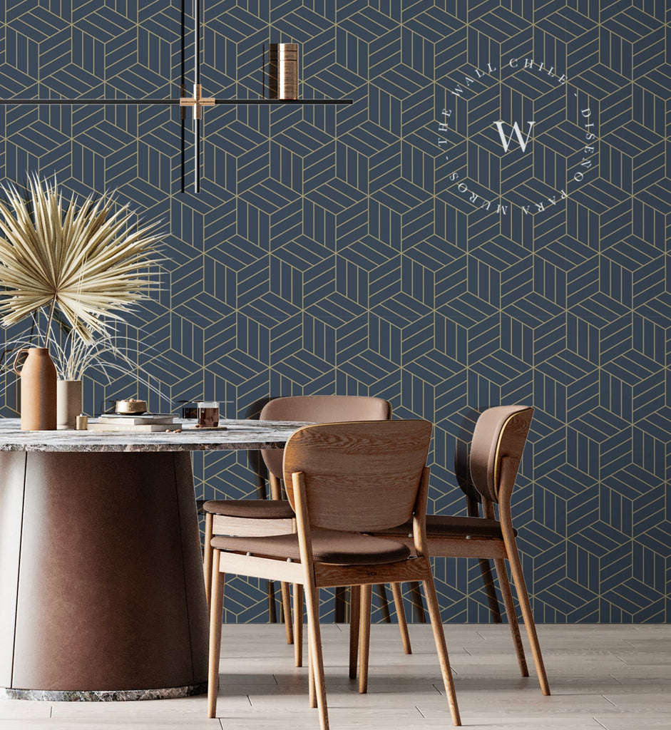 Papel Mural, Papel Pintado, Wallpaper, Mural, Empavonados, Vinilico Autoadhesivo para muros de la marca The Wall, diseño de tendencia Gold Cube