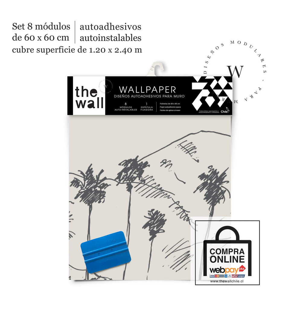 Papel Mural, Papel Pintado, Wallpaper, Mural, Empavonados, Vinilico Autoadhesivo para muros de la marca The Wall, diseño de tendencia Palm Sketch