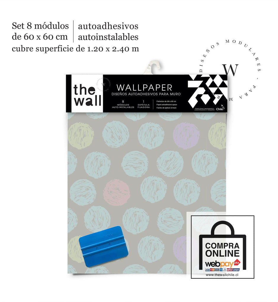 Papel Mural, Papel Pintado, Wallpaper, Mural, Empavonados, Vinilico Autoadhesivo para muros de la marca The Wall, diseño de tendencia Pastel Dots