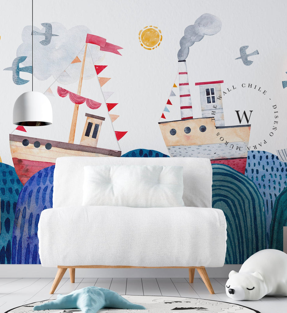 Papel Mural y Vinilico Autoadhesivo para muros de la marca The Wall, diseño de tendencia Seascape