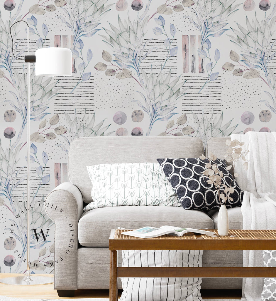 Papel Mural, Papel Pintado, Wallpaper, Mural, Empavonados, Vinilico Autoadhesivo para muros de la marca The Wall, diseño de tendencia Soft Protea