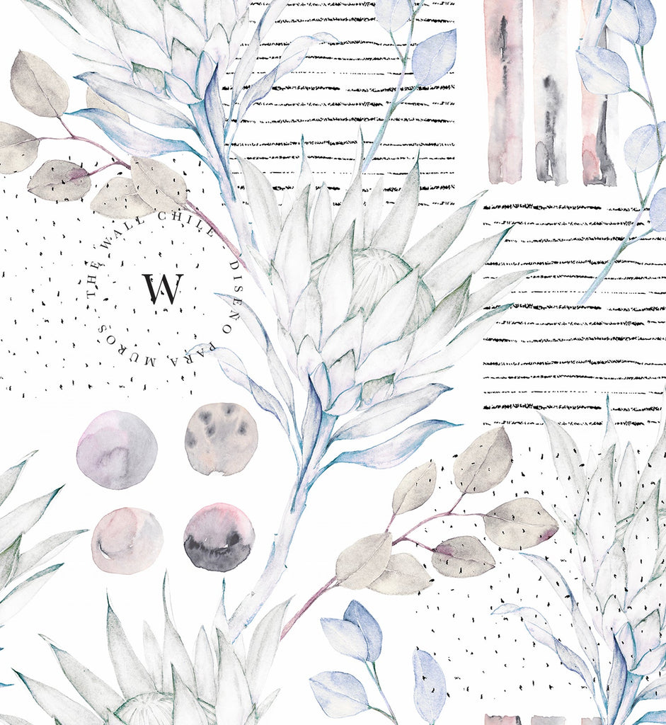 Papel Mural, Papel Pintado, Wallpaper, Mural, Empavonados, Vinilico Autoadhesivo para muros de la marca The Wall, diseño de tendencia Soft Protea