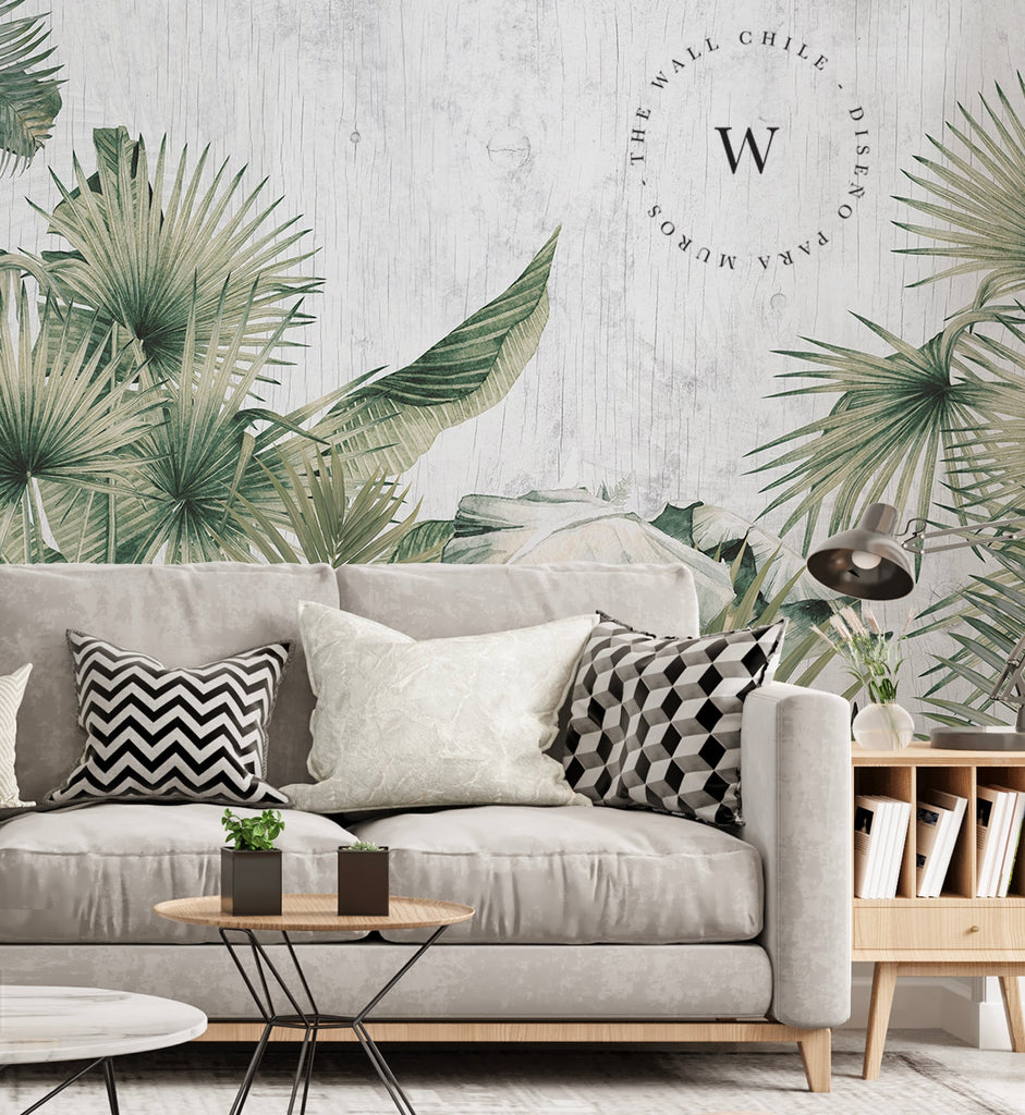 Papel Mural y Vinilico Autoadhesivo para muros de la marca The Wall, diseño de tendencia Tropic Papiro
