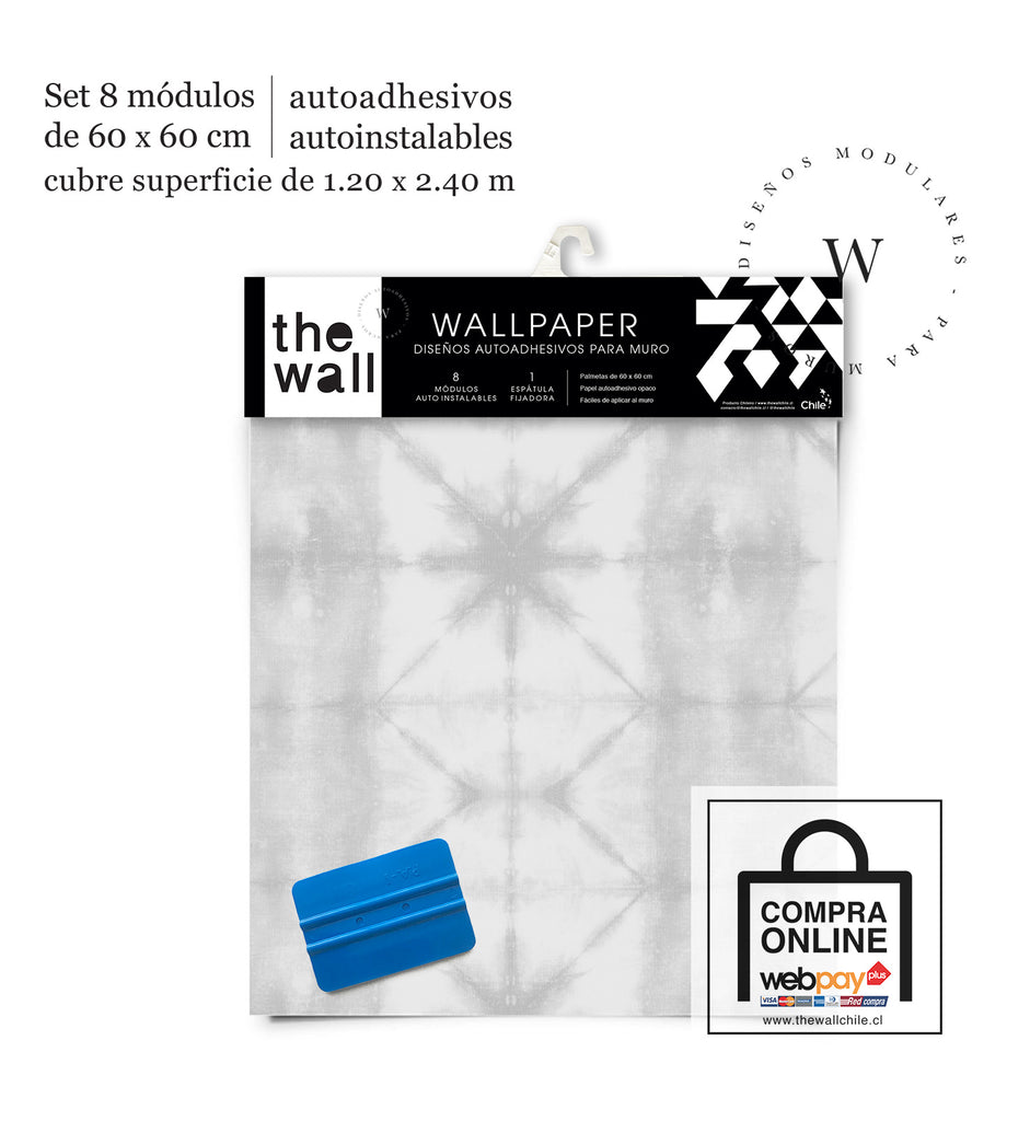 Papel Mural, Papel Pintado, Wallpaper, Mural, Empavonados, Vinilico Autoadhesivo para muros de la marca The Wall, diseño de tendencia Shibori Grey