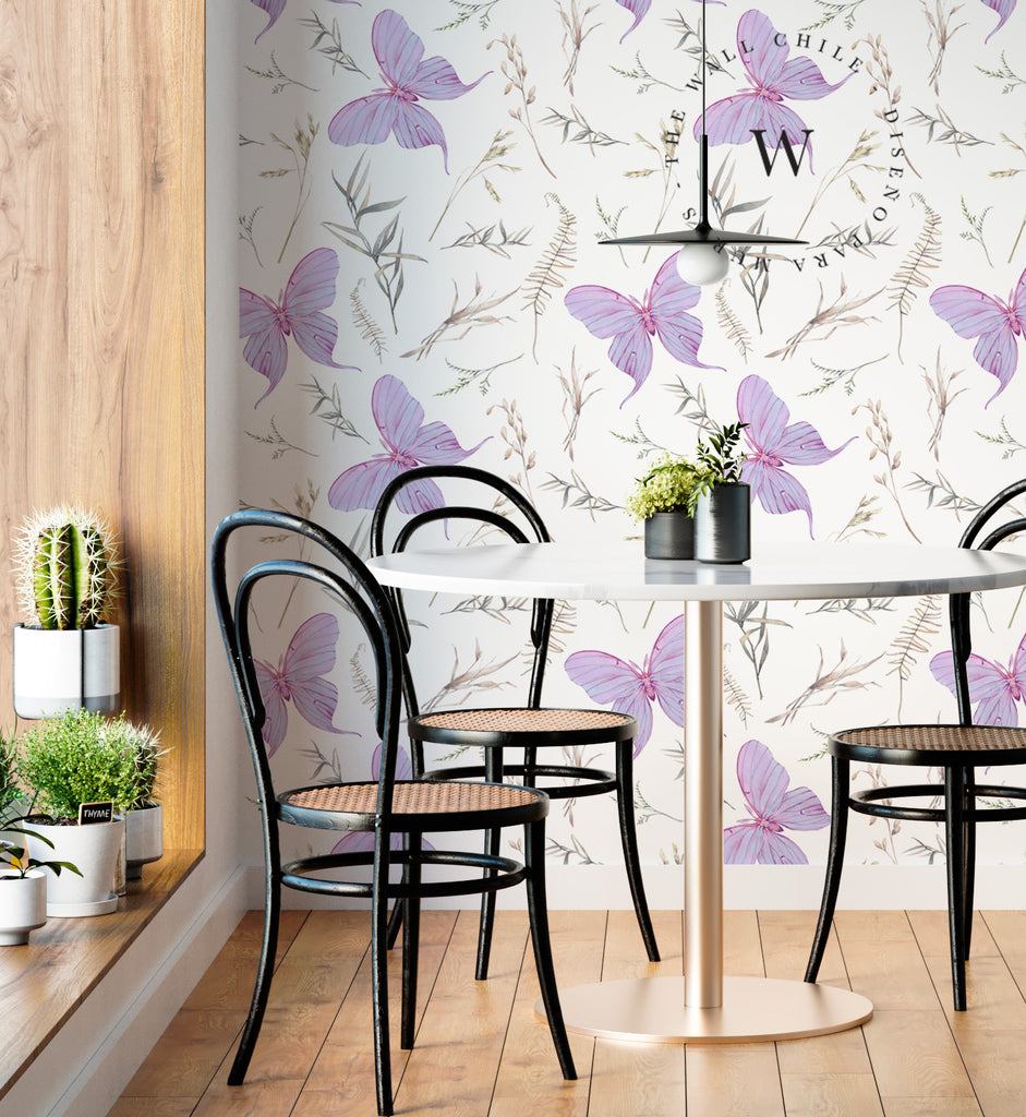 Papel Mural, Papel Pintado, Wallpaper, Mural, Empavonados, Vinilico Autoadhesivo para muros de la marca The Wall, diseño de tendencia Violet Butterfly