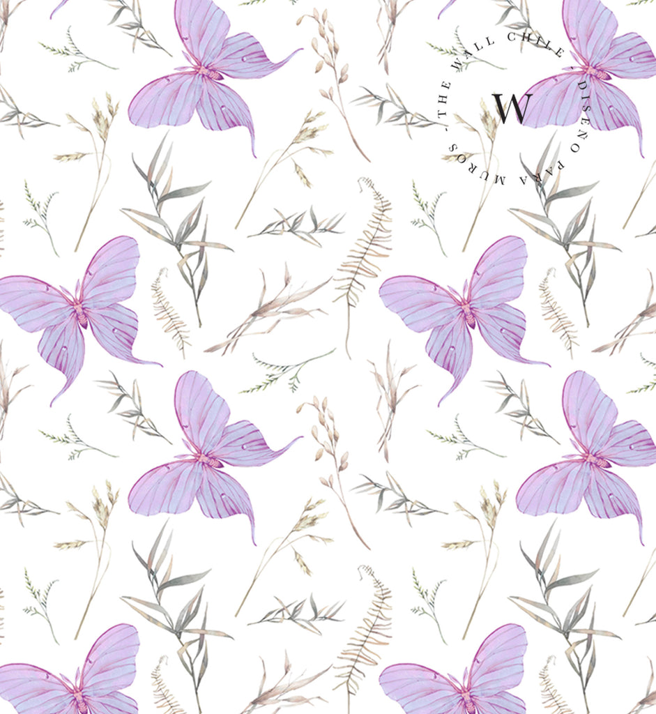 Papel Mural, Papel Pintado, Wallpaper, Mural, Empavonados, Vinilico Autoadhesivo para muros de la marca The Wall, diseño de tendencia Violet Butterfly